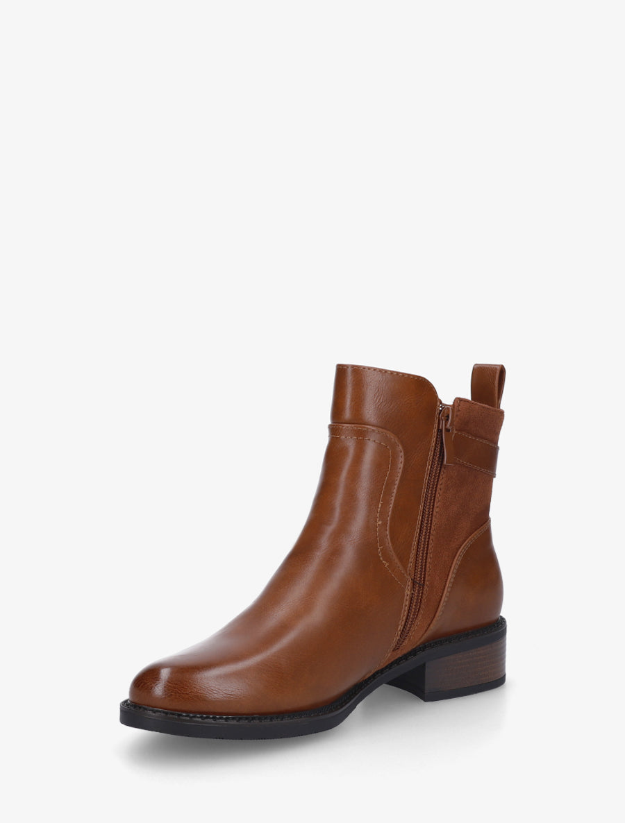 Bottines plates en simili et suédine - Camel - 3