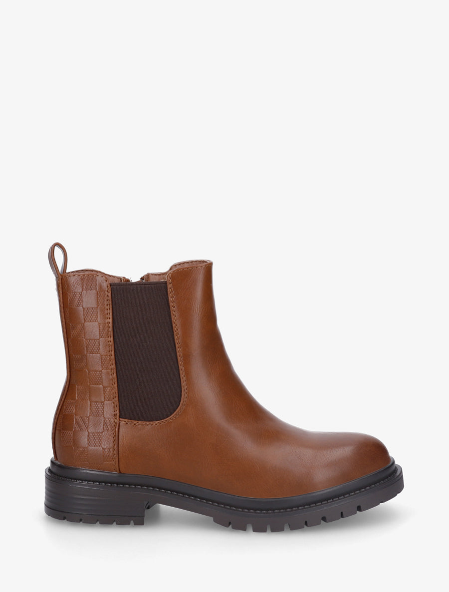 Bottines élastiquées à motif damier - Camel - 1