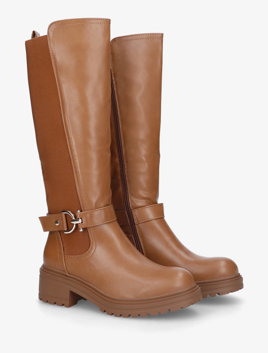 Bottes à boucle et semelle crantée - Camel - 4