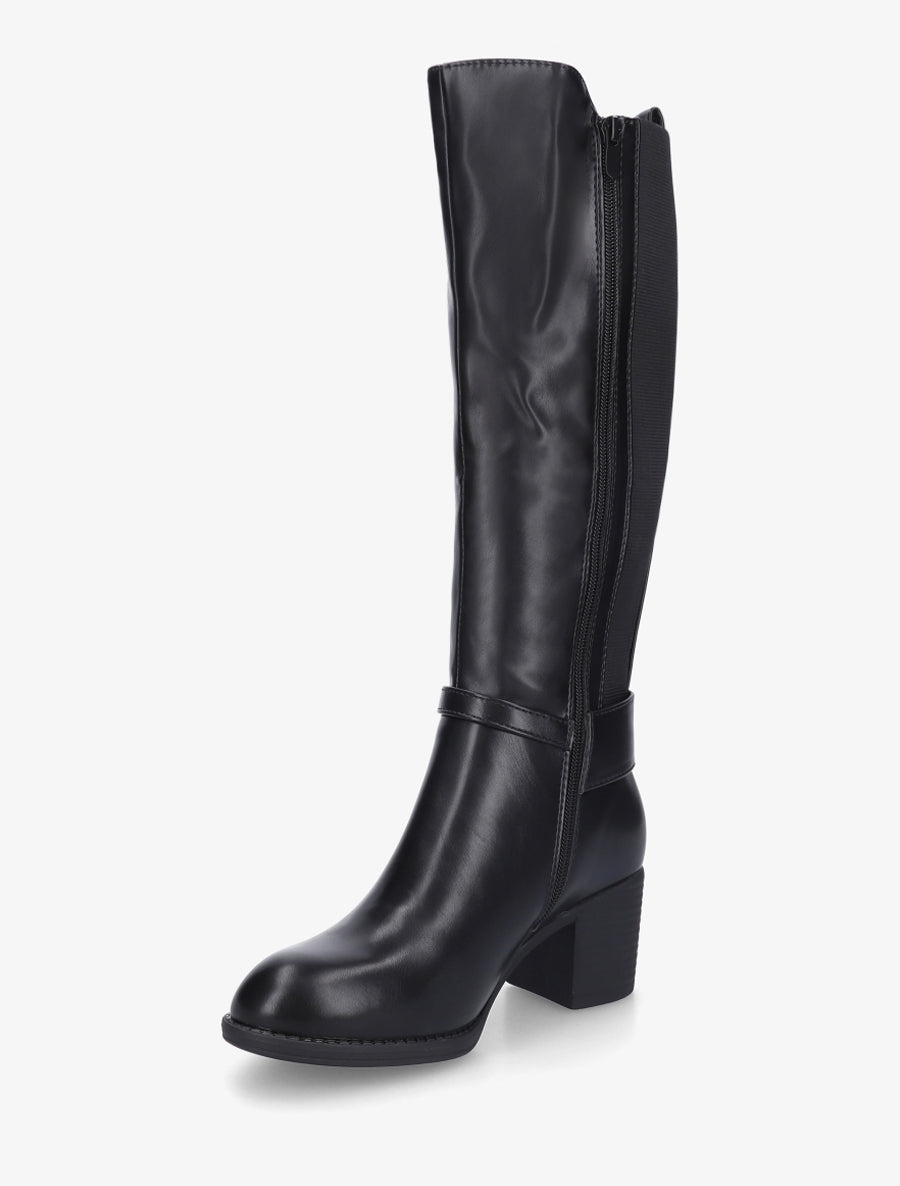 Bottes élastiquées à talon en simili - Noir - 3