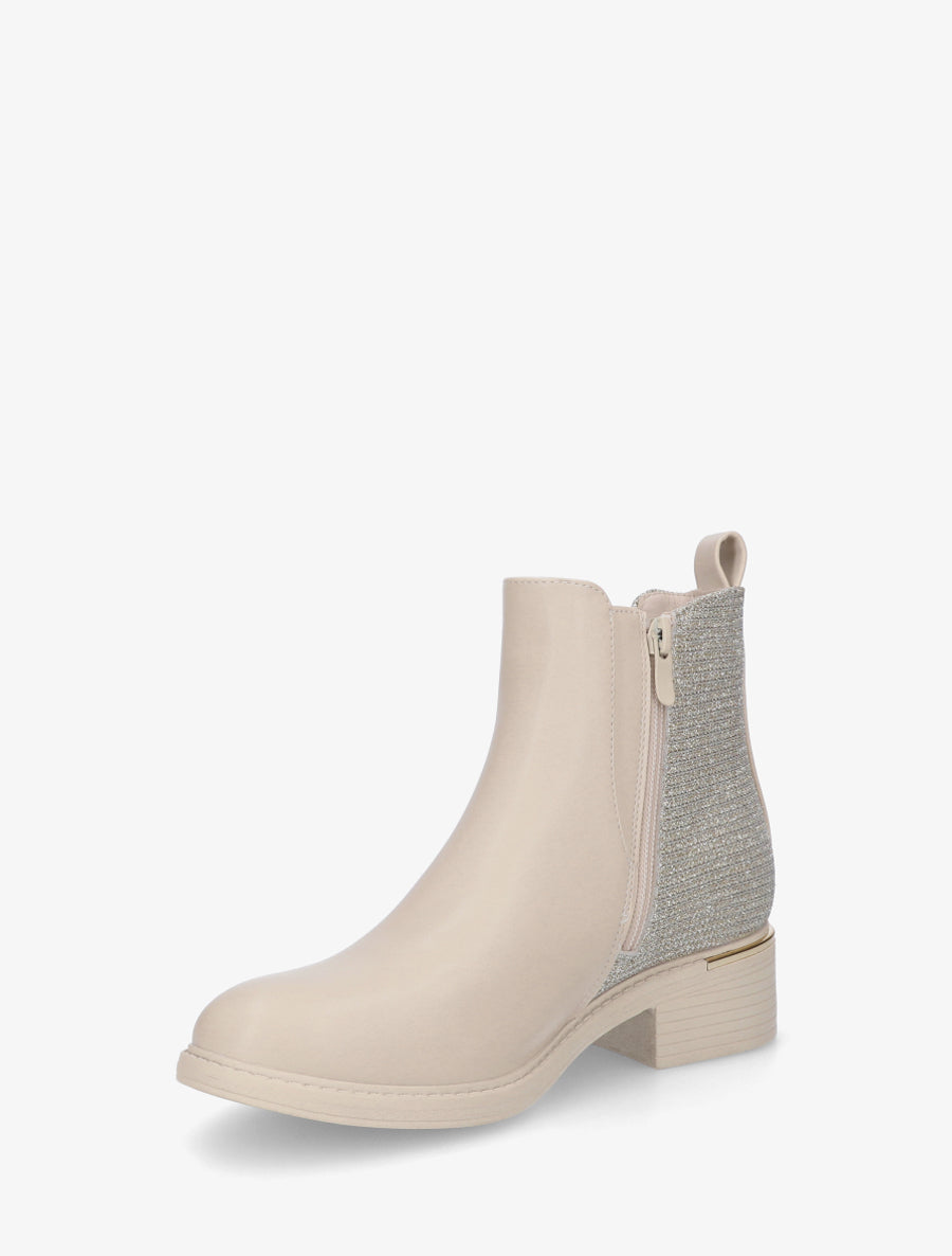 Bottines élastiquées à contrefort pailleté - Beige - 3