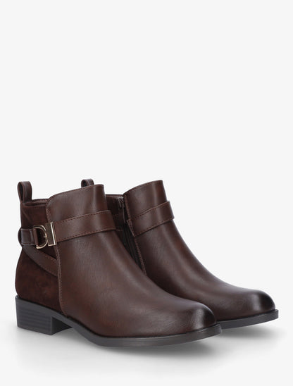 Bottines bi-matière à boucle métallique - Marron - 4