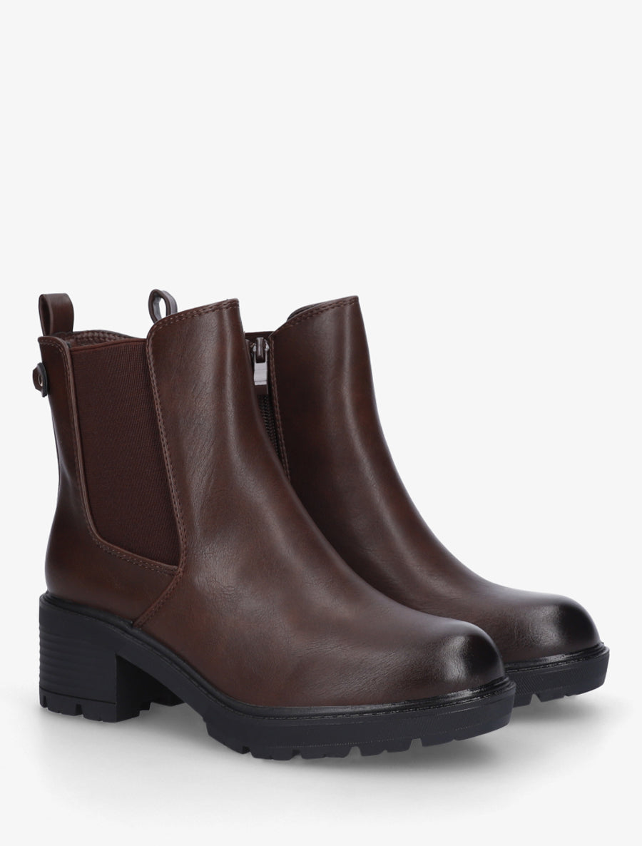 Bottines élastiquées en simili - Marron - 4