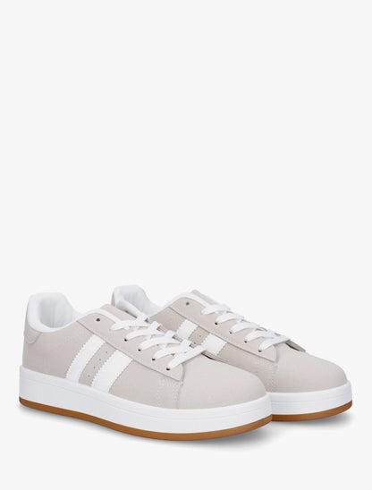 Sneakers effet nubuck à bandes contrastantes - Gris - 4