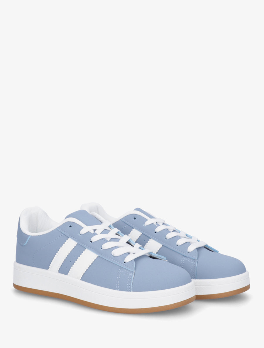 Sneakers effet nubuck à bandes contrastantes - Bleu - 4