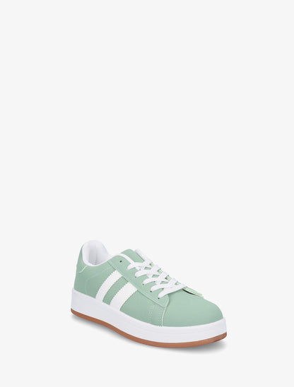 Sneakers effet nubuck à bandes contrastantes - Vert - 2