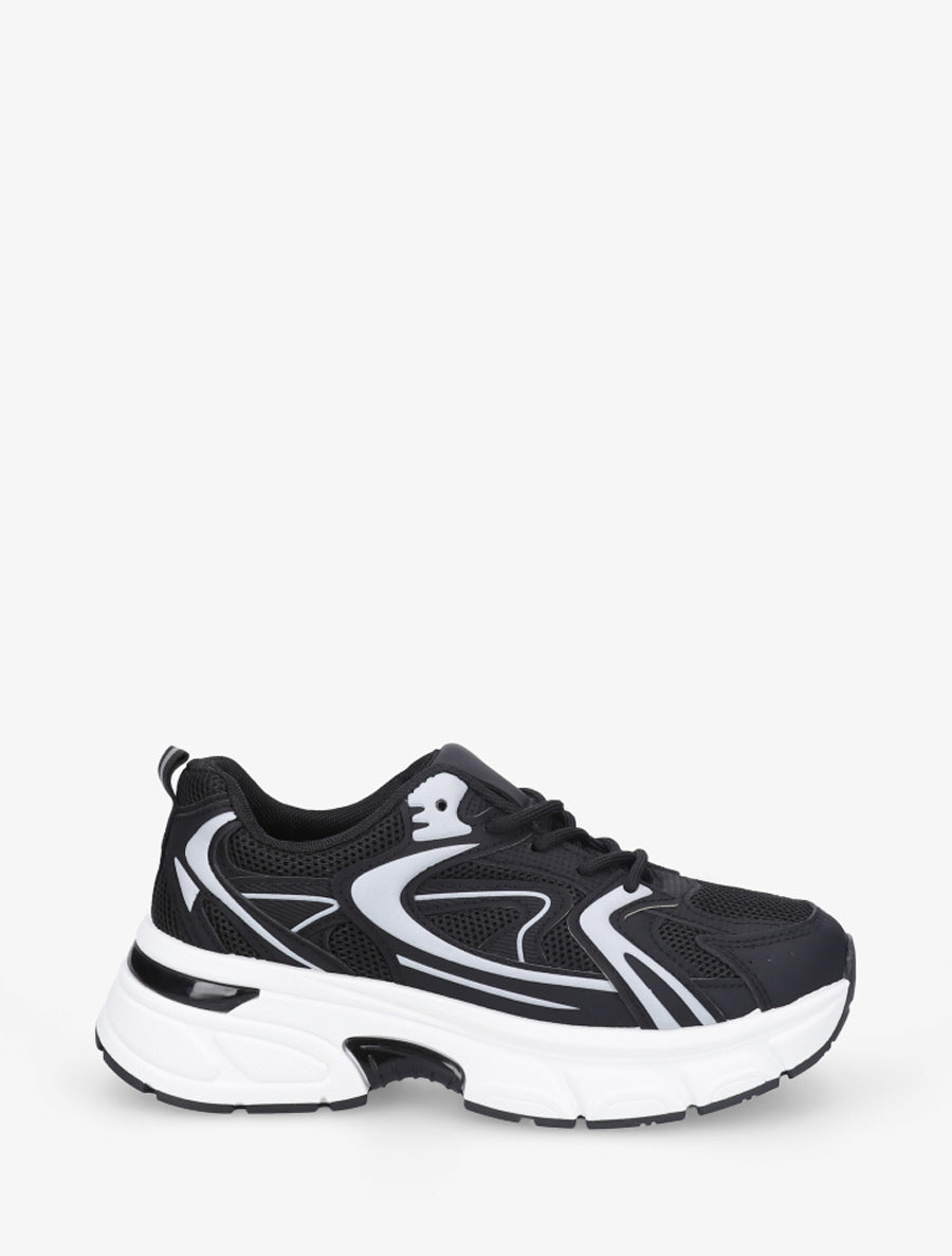 Baskets style running en toile - Noir - 1
