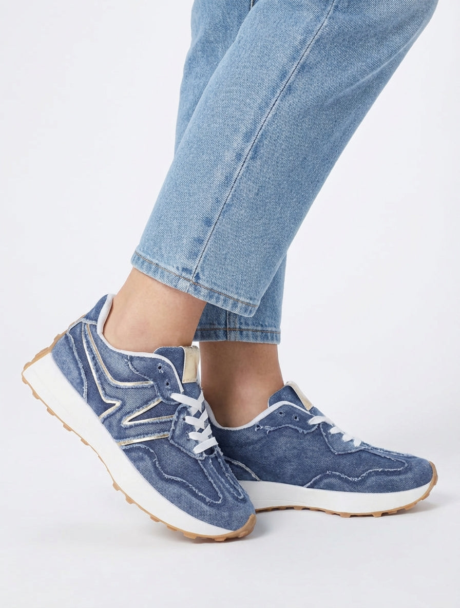 Jeans-Sneaker mit schimmerndem Detail - Blau