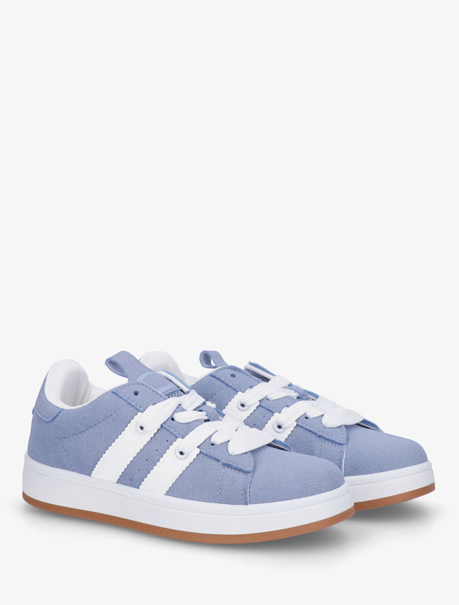 Sneakers unies à bandes contrastantes - Bleu - 4