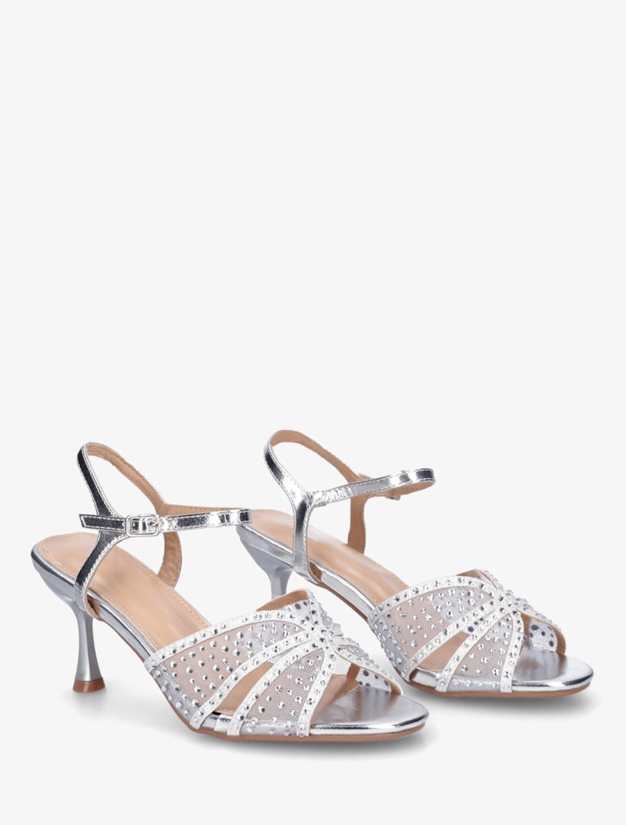 Sandales strassées et talon aiguille - Argent - 4