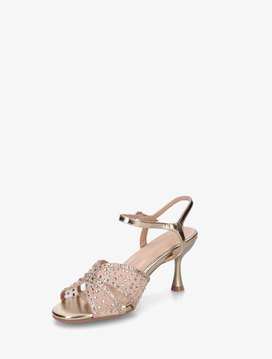 Sandales strassées et talon aiguille - Or - 3