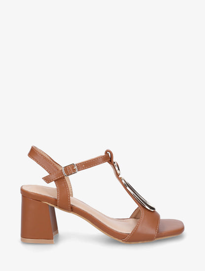 Sandales en simili à boucle fantaisie - Camel - 1