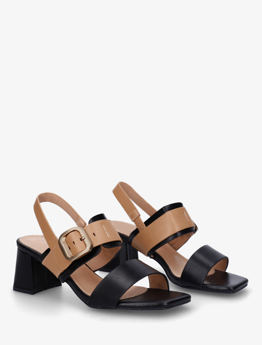 Sandales bicolore à talon - Noir - 4