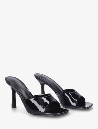 Mules vernies à talon aiguille - Noir - 4