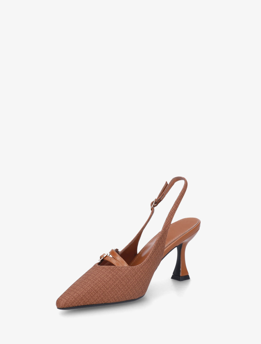Escarpins en simili texturé à talon - Marron - 3
