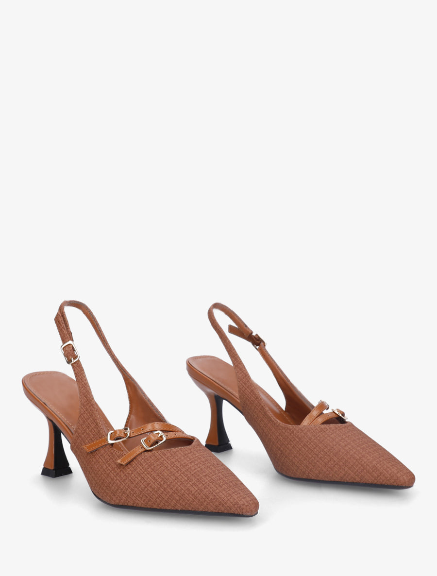 Escarpins en simili texturé à talon - Marron - 4