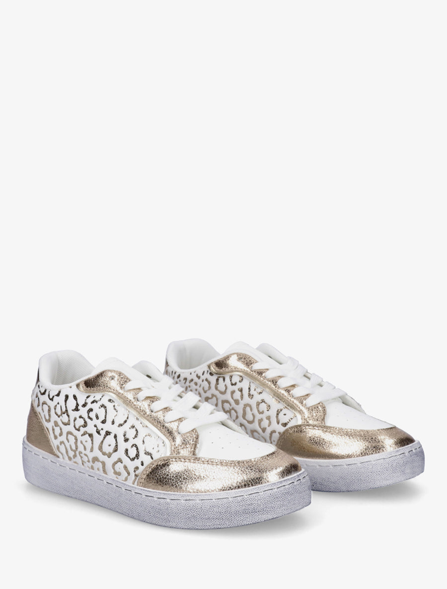 Sneakers bi-matière à imprimé léopard - Or - 4