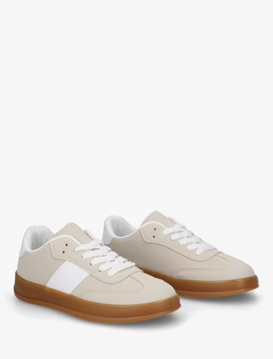 Sneakers unies à semelle caoutchouc - Beige - 4