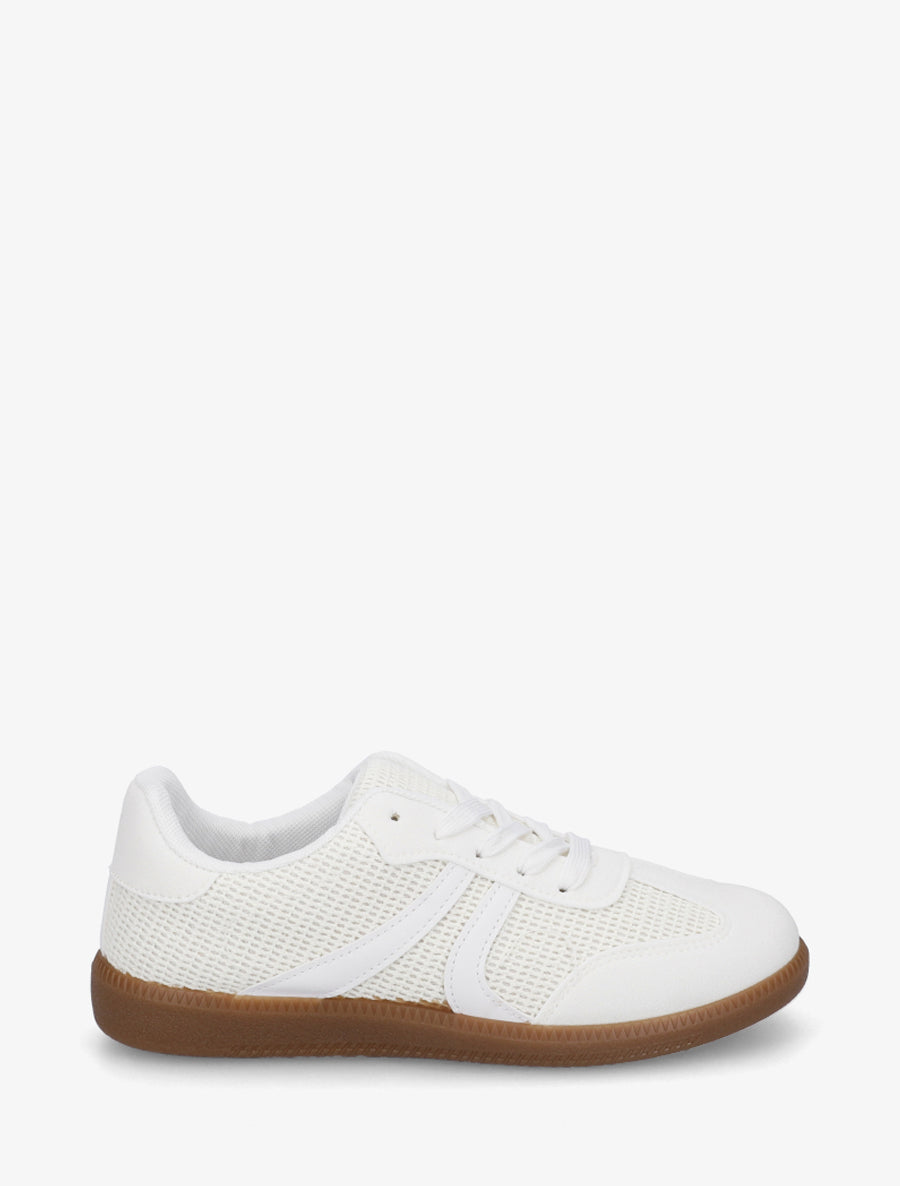 Sneakers bi-matière à semelle caoutchouc - Blanc - 1