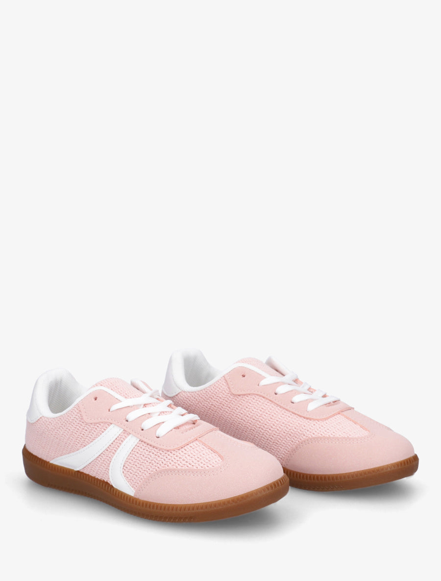 Sneakers bi-matière à semelle caoutchouc - Rose - 4