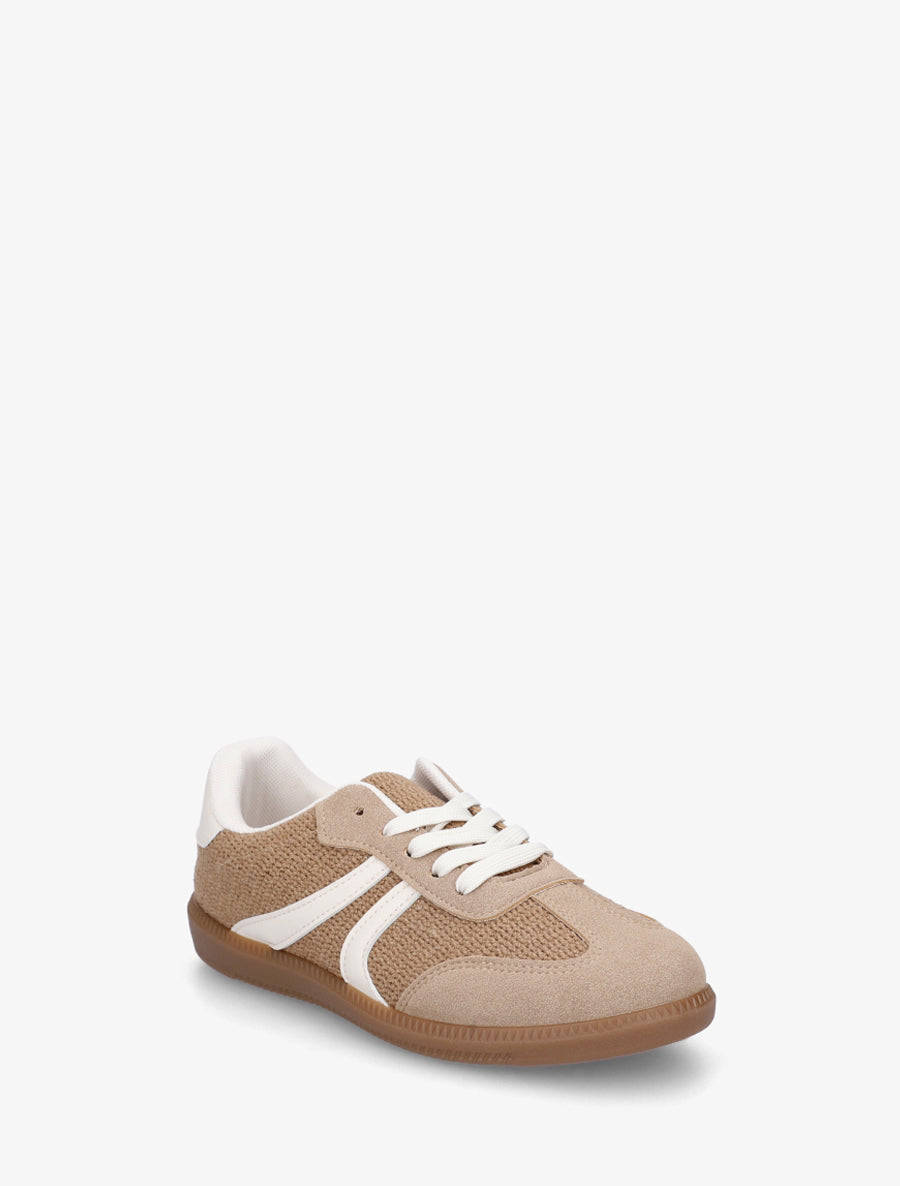 Sneakers bi-matière à semelle caoutchouc - Taupe - 2