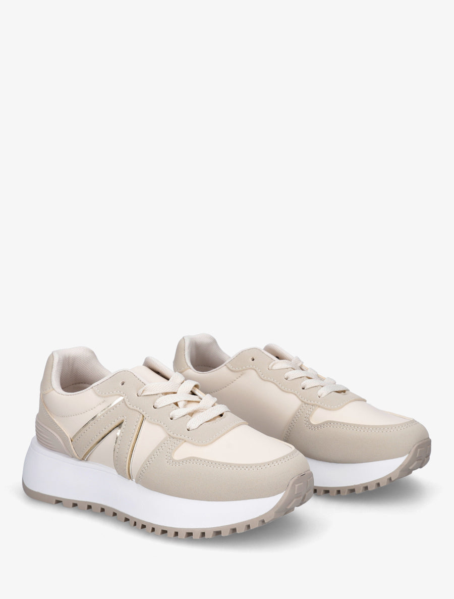 Baskets à empiècement graphique - Beige - 4