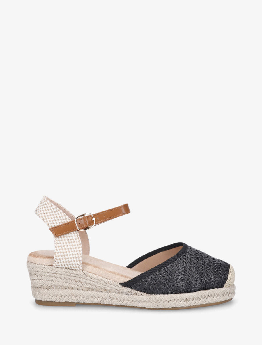 Sandales compensées à contrefort à motif damier - Noir - 5