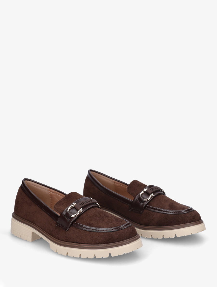 Mocassins en suédine à boucle décorative - Marron - 4