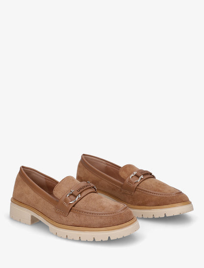 Mocassins en suédine à boucle décorative - Camel - 4