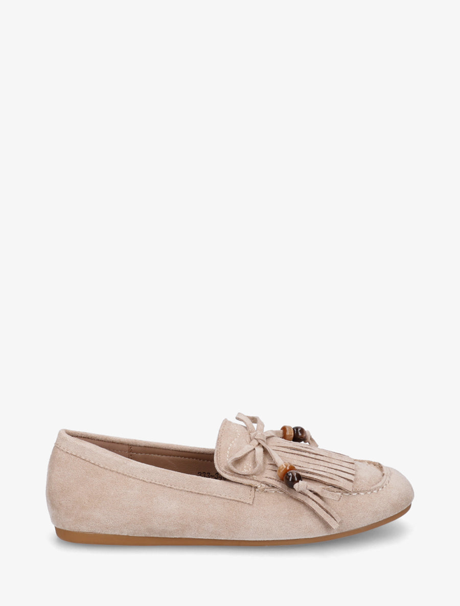 Mocassins en suédine à franges et perles - Beige - 1
