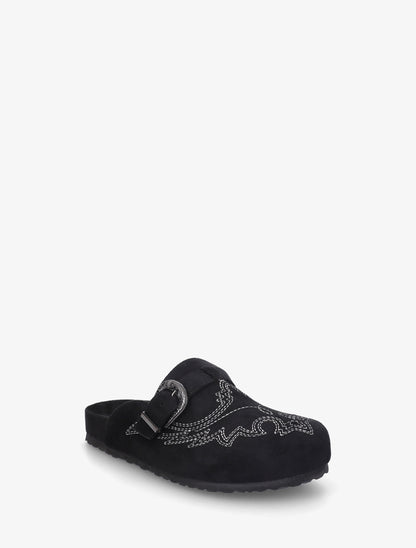 Mules à sangle en suédine - Noir - 2