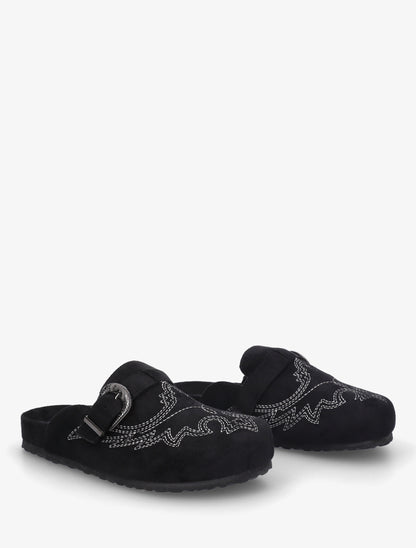 Mules à sangle en suédine - Noir - 4