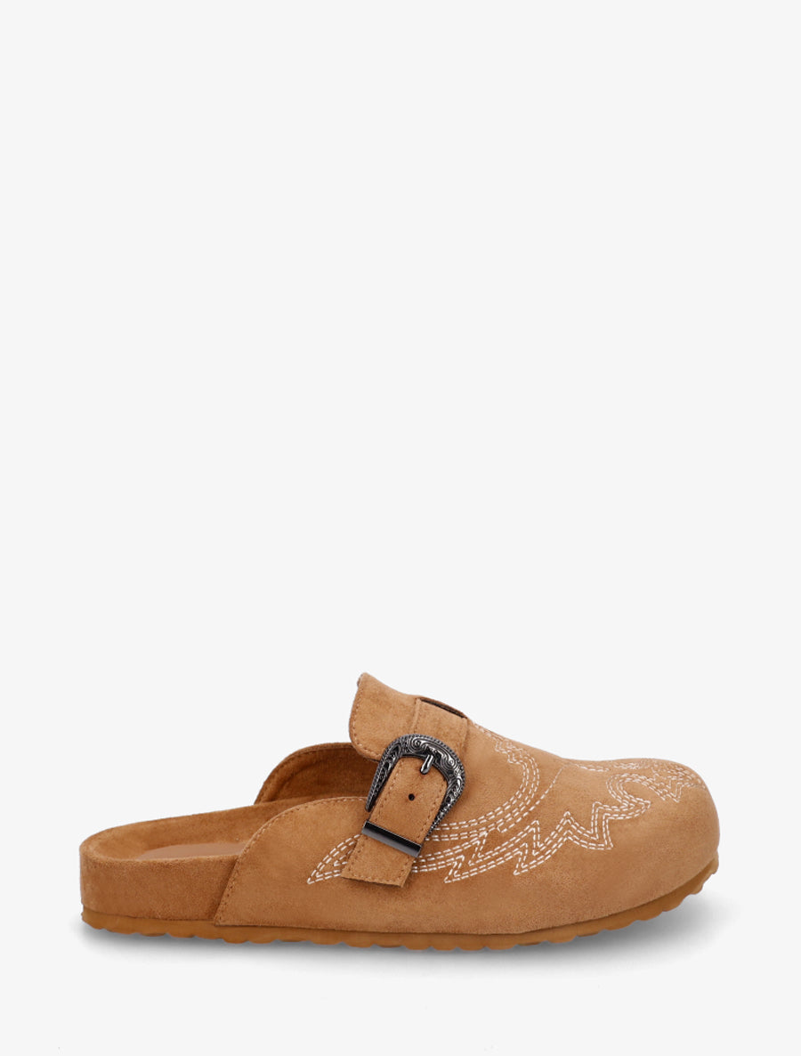 Mules à sangle en suédine - Camel - 1