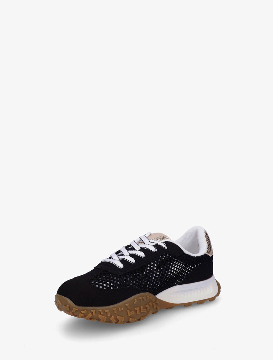 Baskets en suédine et maille ajourée - Noir - 3