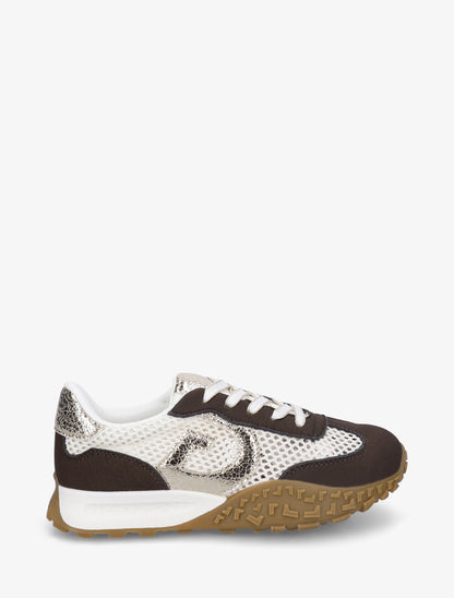 Baskets en suédine et maille ajourée - Marron - 1