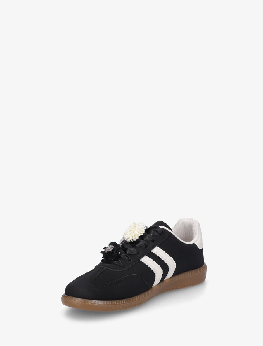 Sneakers à empiècement fleurs et perles en bois - Noir - 3