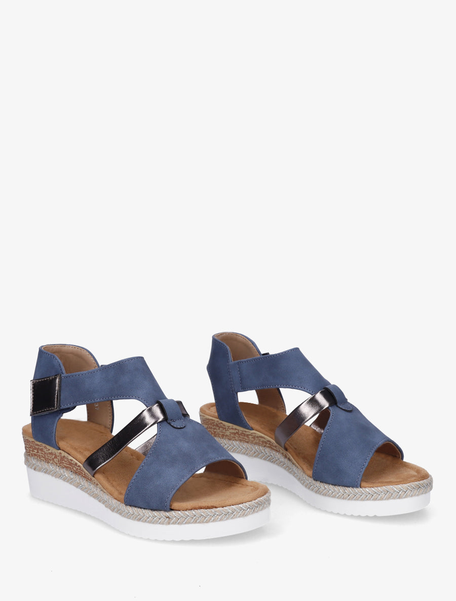 Sandales à scratch et talon compensé - Bleu foncé - 4