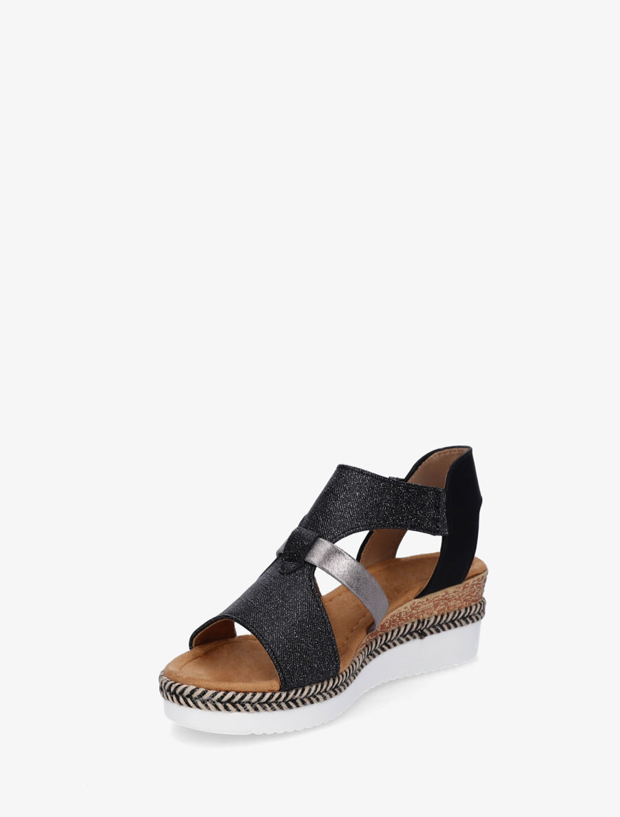 Sandales compensées à bride texturée - Noir - 3