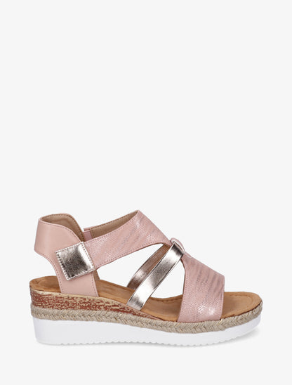 Sandales compensées à bride texturée - Rose - 1