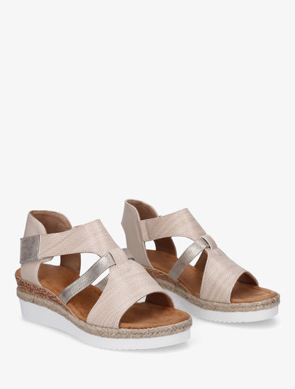 Sandales compensées à bride texturée - Beige - 4