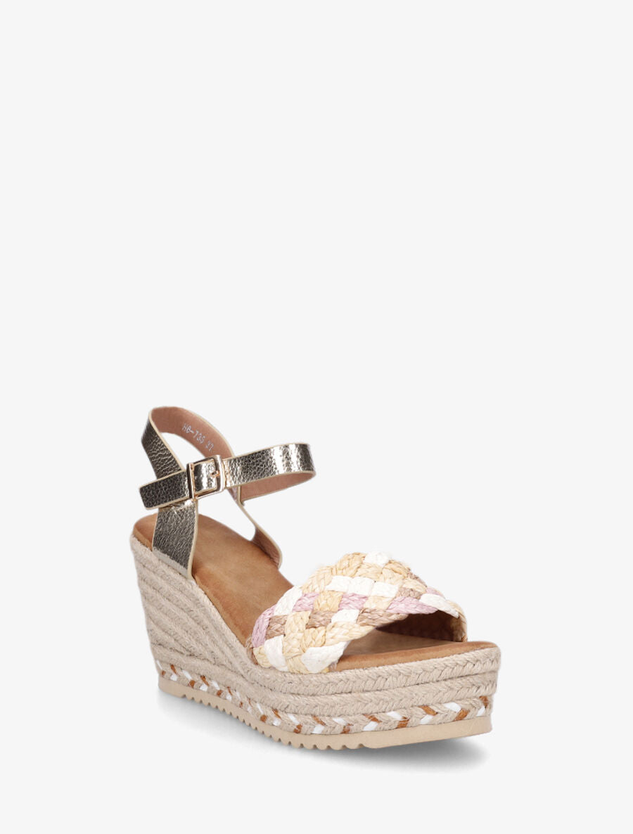 Sandales compensées à semelle raphia et brides tressées - Rose - 2