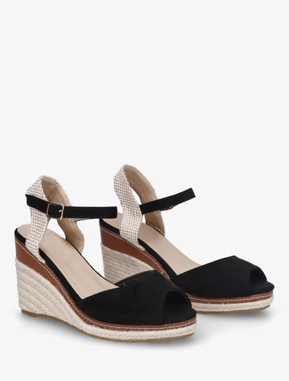 Sandales compensées à contrefort imprimé damier - Noir - 4