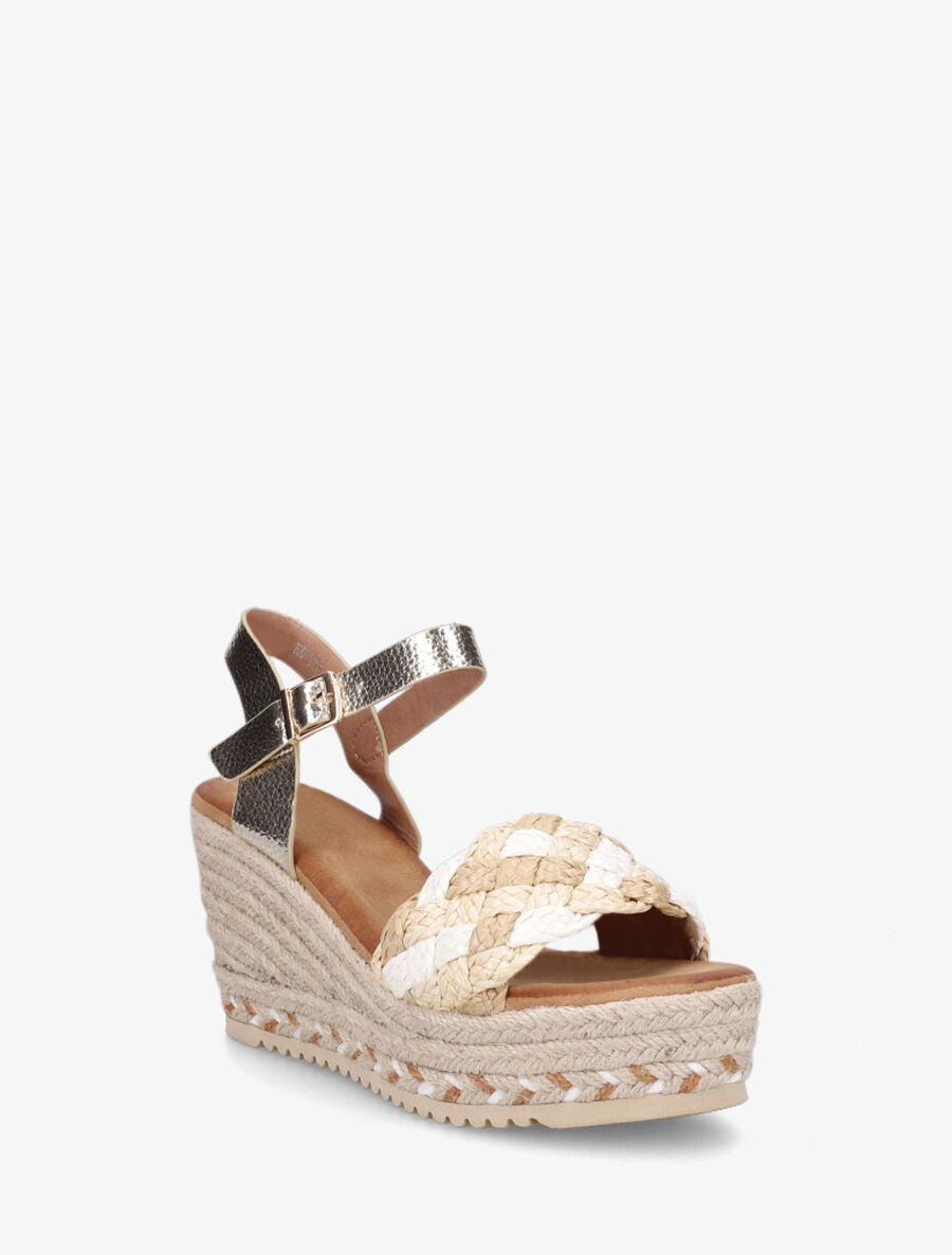 Sandales compensées à semelle raphia et brides tressées - Beige - 2