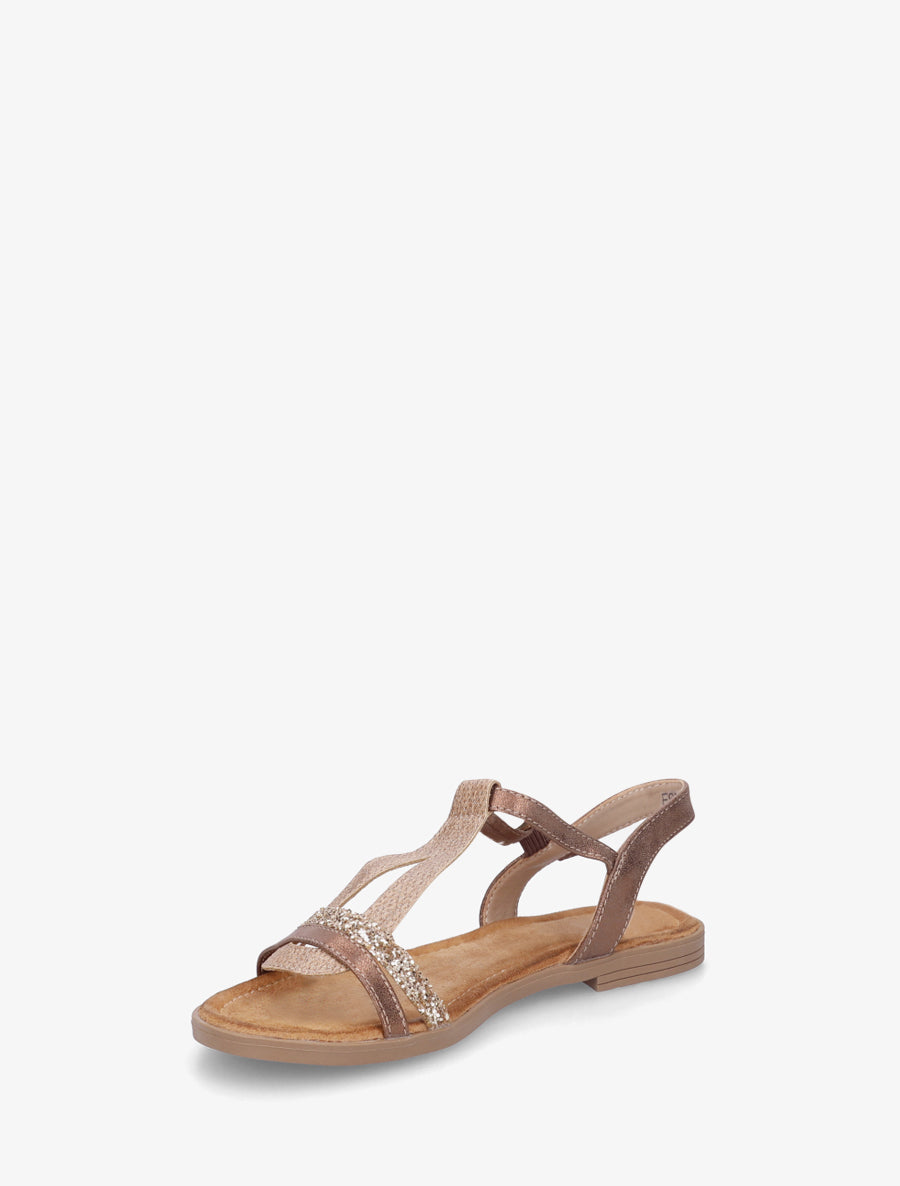 Nu-pieds à bride en T pailletée - Camel - 3