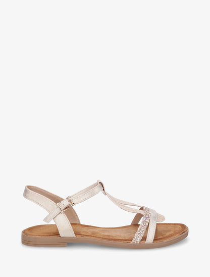 Nu-pieds à bride en T pailletée - Beige - 1