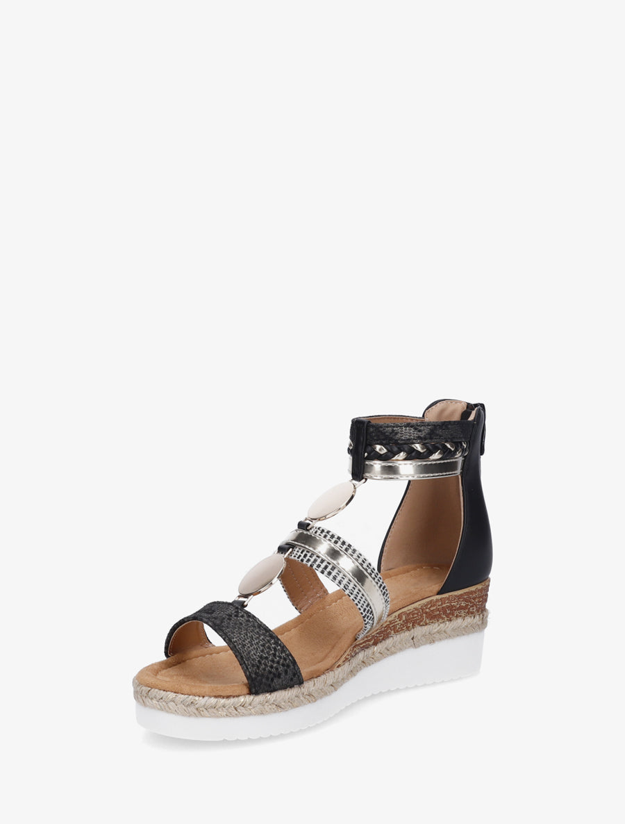 Sandales compensées à brides dépareillées - Noir - 3