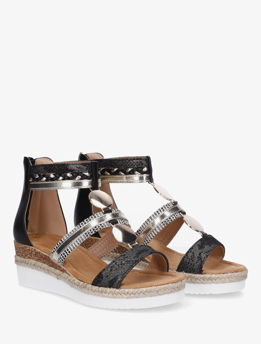 Sandales compensées à brides dépareillées - Noir - 4