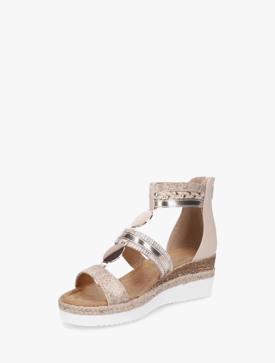 Sandales compensées à brides dépareillées - Beige - 3