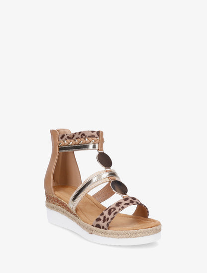 Sandales compensées à brides dépareillées - Camel - 2