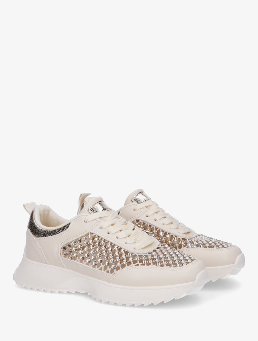 Sneakers ajourées à strass - Beige - 4